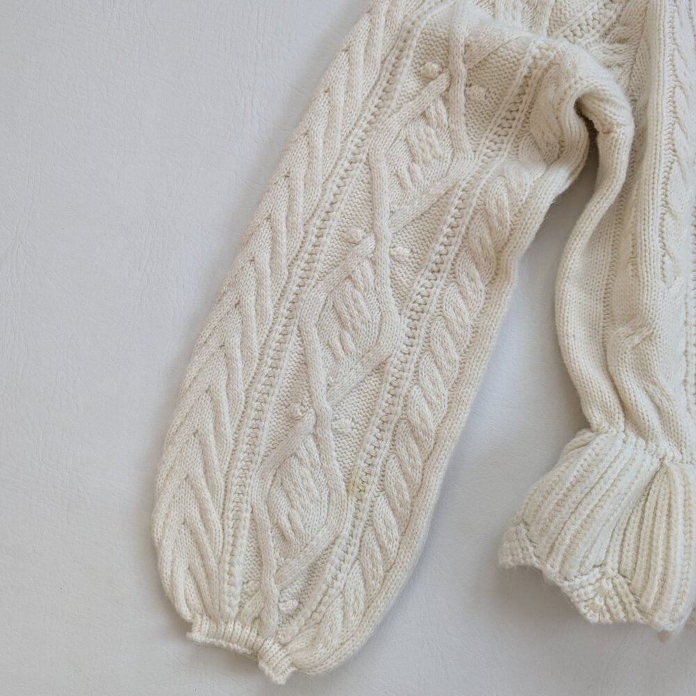 Peplum Cable Knit Whimsical Sweater Size M Cream Cottoagecore - Picture 8 of 14